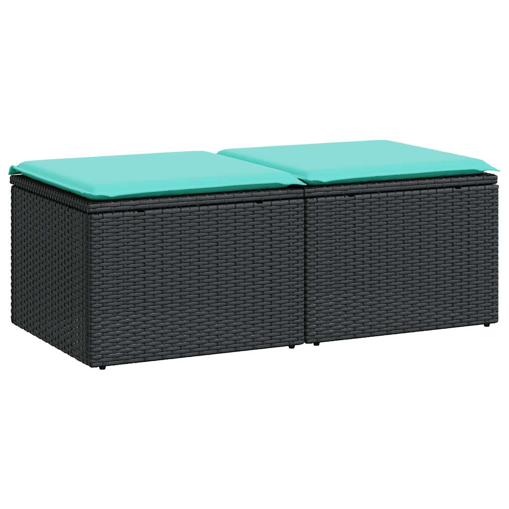 2 Piece Garden Sofa Set with Cushions Black Poly Rattan Acacia