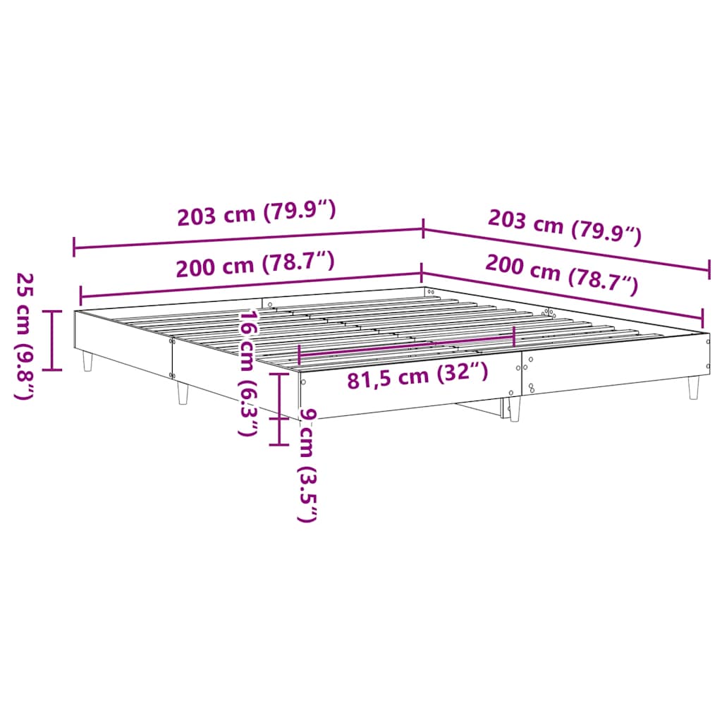 Bed Frame No Mattress White 200x200 cm Engineered Wood