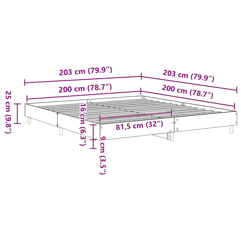 Bed Frame No Mattress Grey Sonoma 200x200 cm Engineered Wood