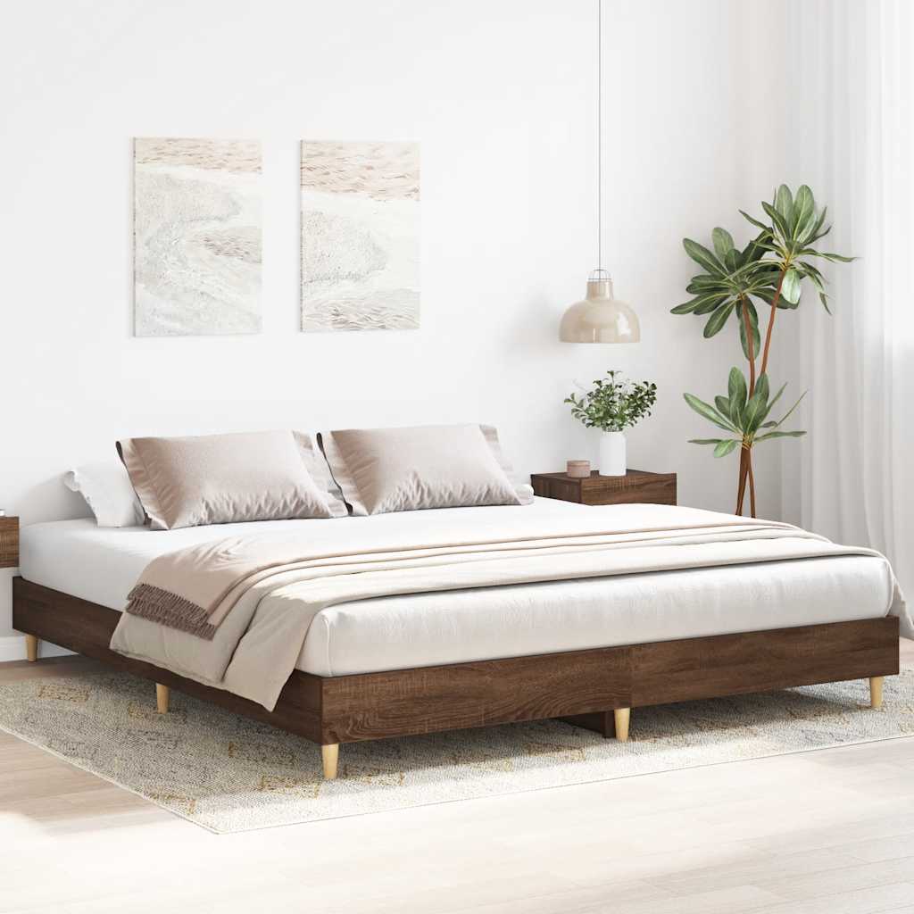 Bed Frame No Mattress Brown Oak 200x200 cm Engineered Wood