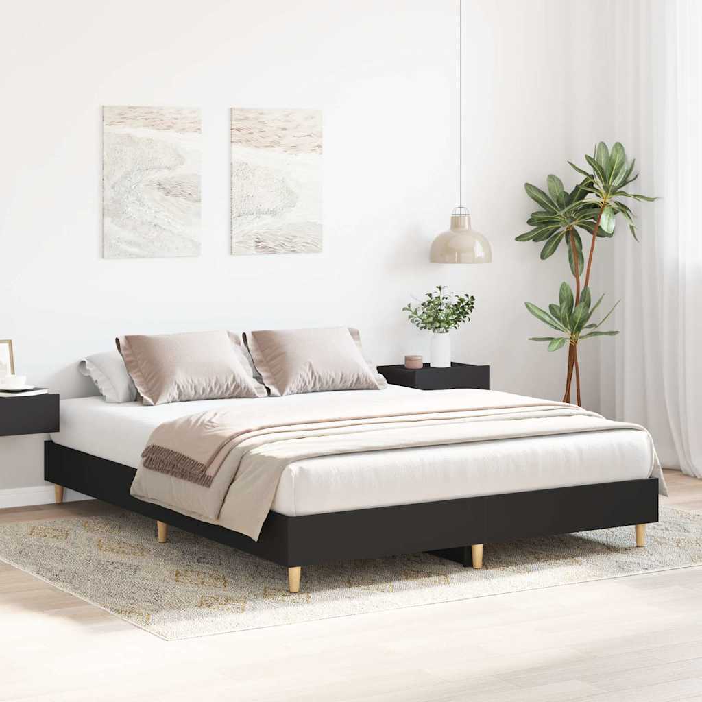 Bed Frame No Mattress Black 150x200 cm King Size Engineered Wood