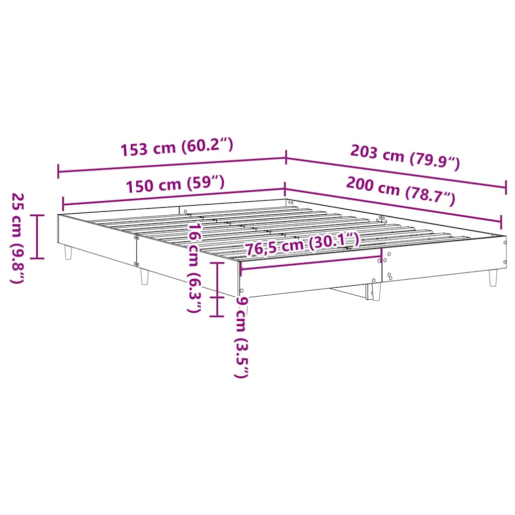 Bed Frame No Mattress Concrete Grey 150x200 cm King Size Engineered Wood