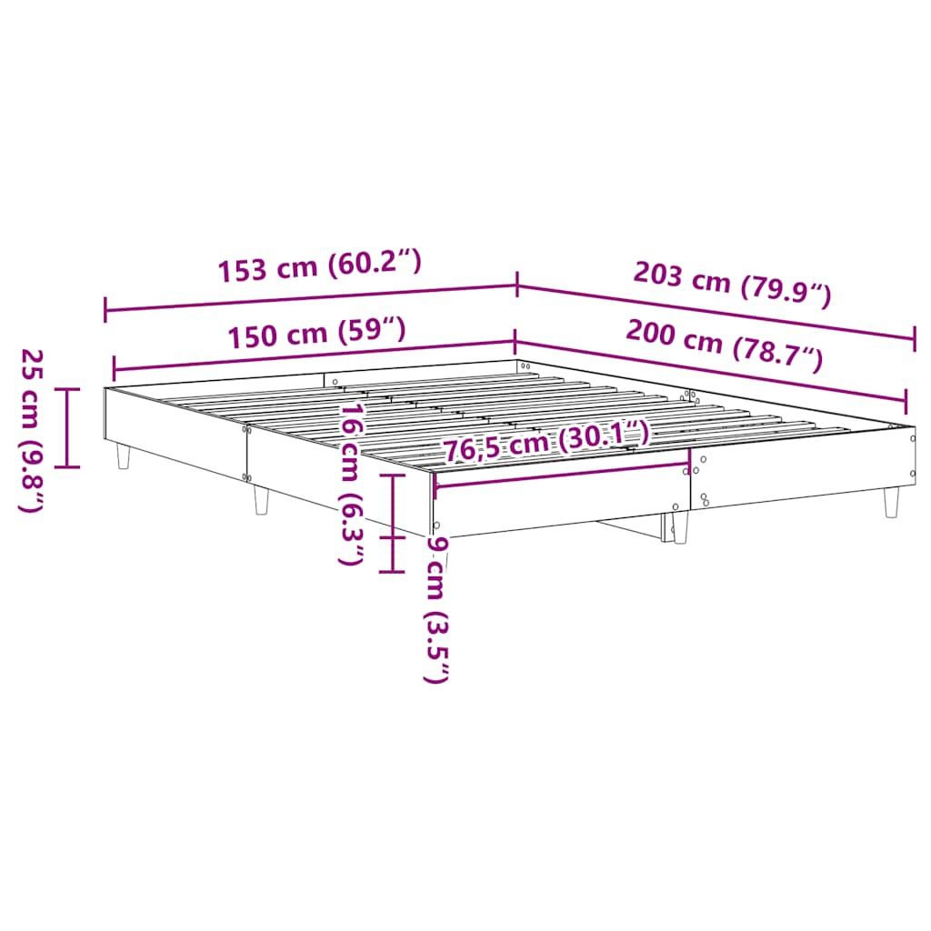 Bed Frame No Mattress Grey Sonoma 150x200 cm King Size Engineered Wood
