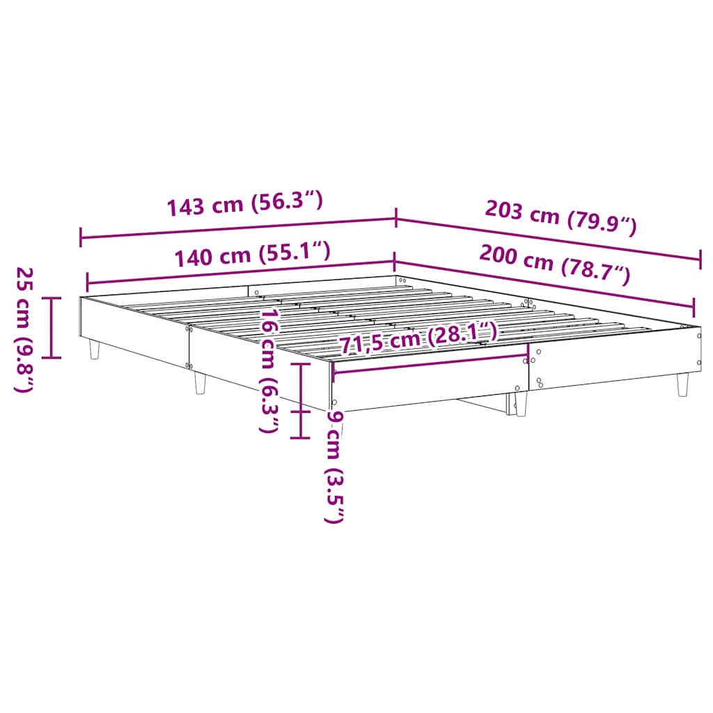 Bed Frame No Mattress White 140x200 cm Engineered Wood