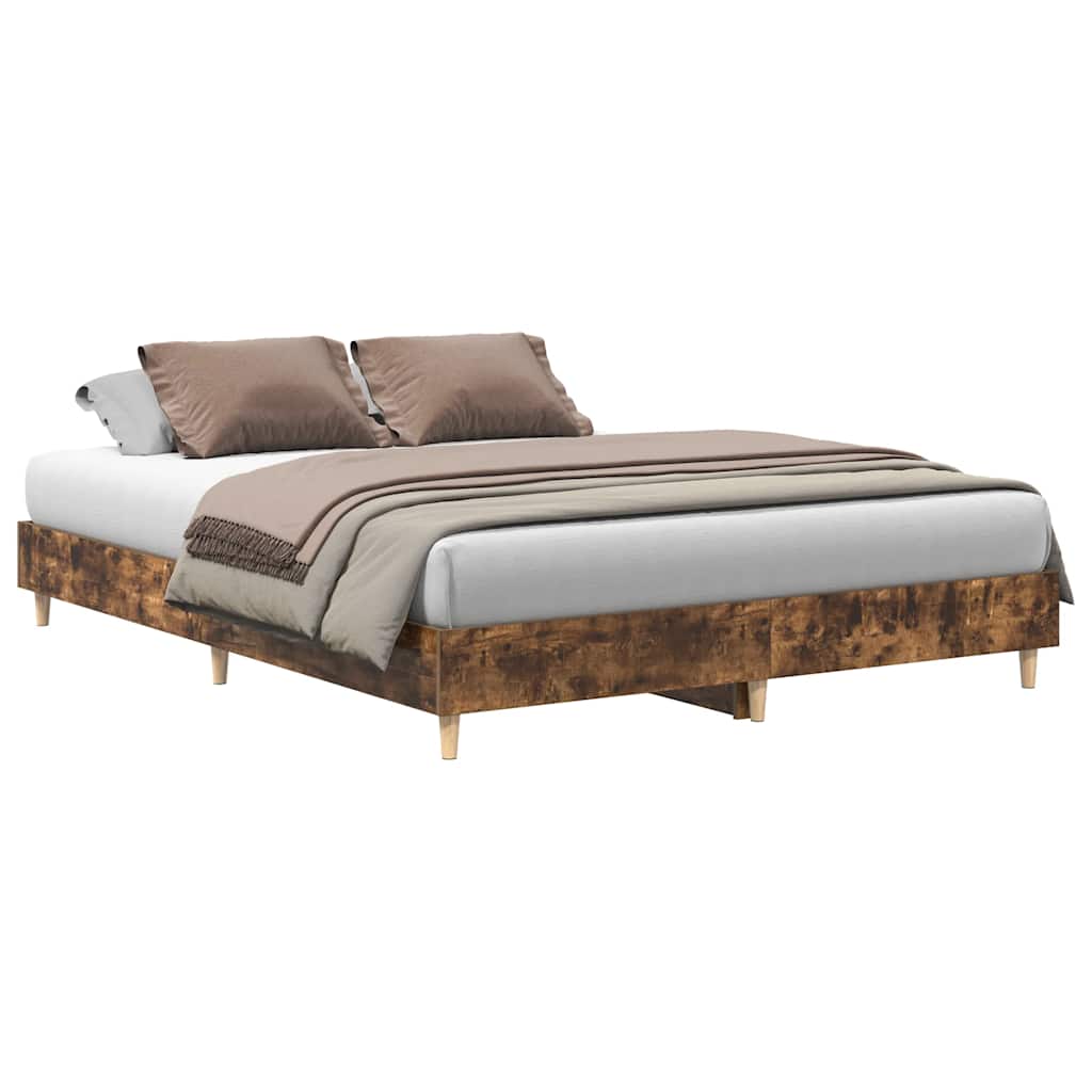 Bed Frame No Mattress Smoked Oak 140x200 cm Engineered Wood