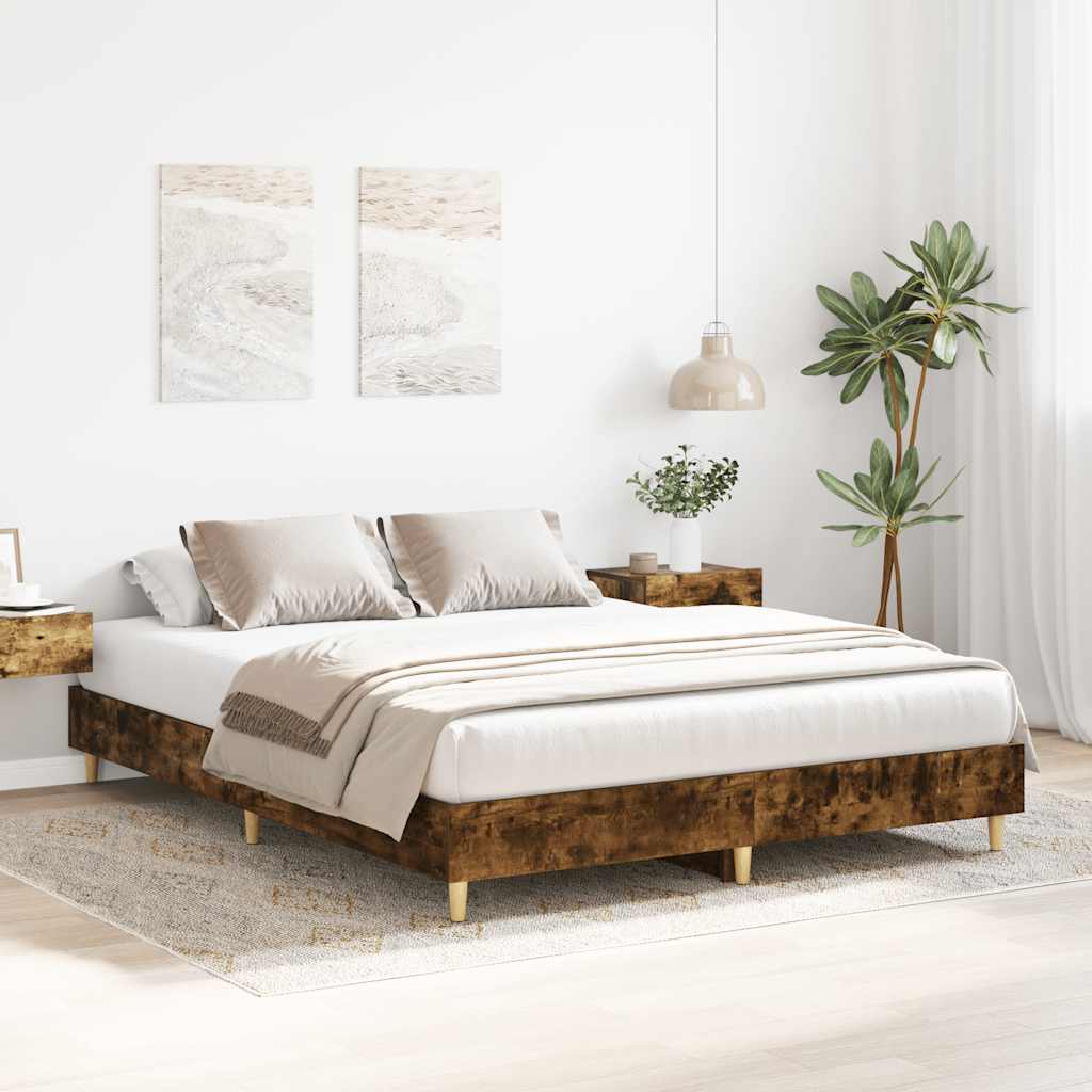 Bed Frame No Mattress Smoked Oak 140x200 cm Engineered Wood