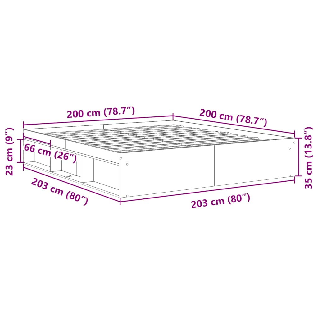 Bed Frame without Mattress Old Wood 200x200cm Engineered Wood