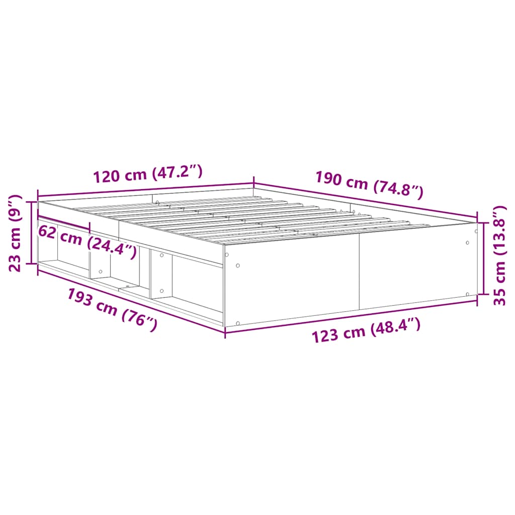 Bed Frame without Mattress Old Wood 120x190cm Small Double Engineered Wood