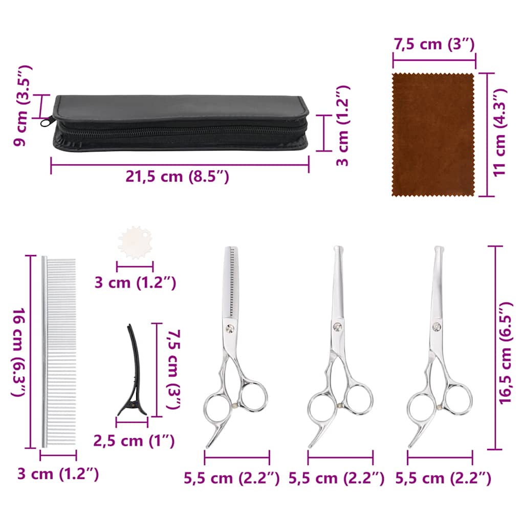 7 Piece Dog Grooming Scissors Set Stainless Steel