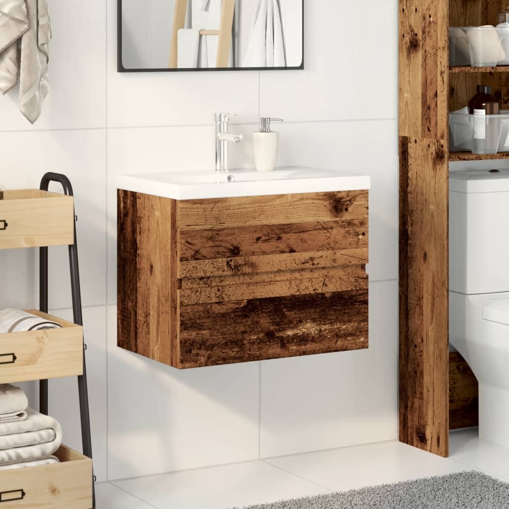 Sink Cabinet with Built-in Basin Old Wood