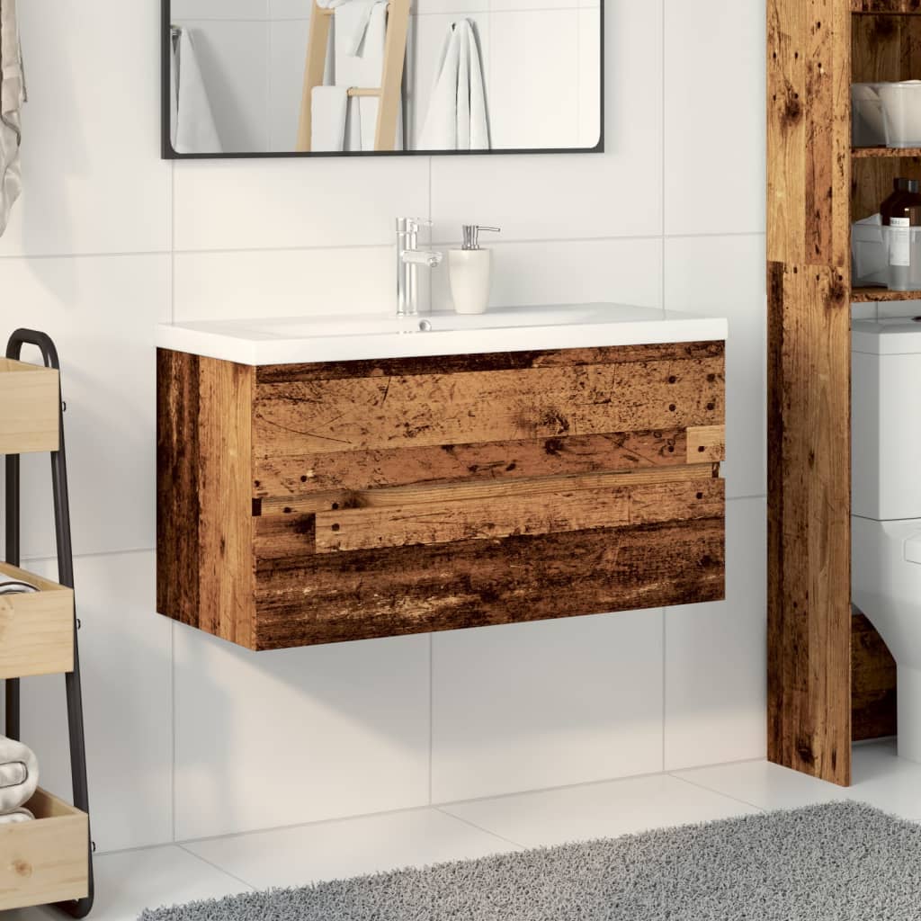 Sink Cabinet with Built-in Basin Old Wood