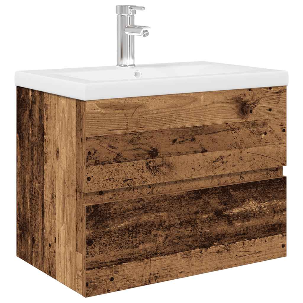 Sink Cabinet with Built-in Basin and Faucet Old Wood