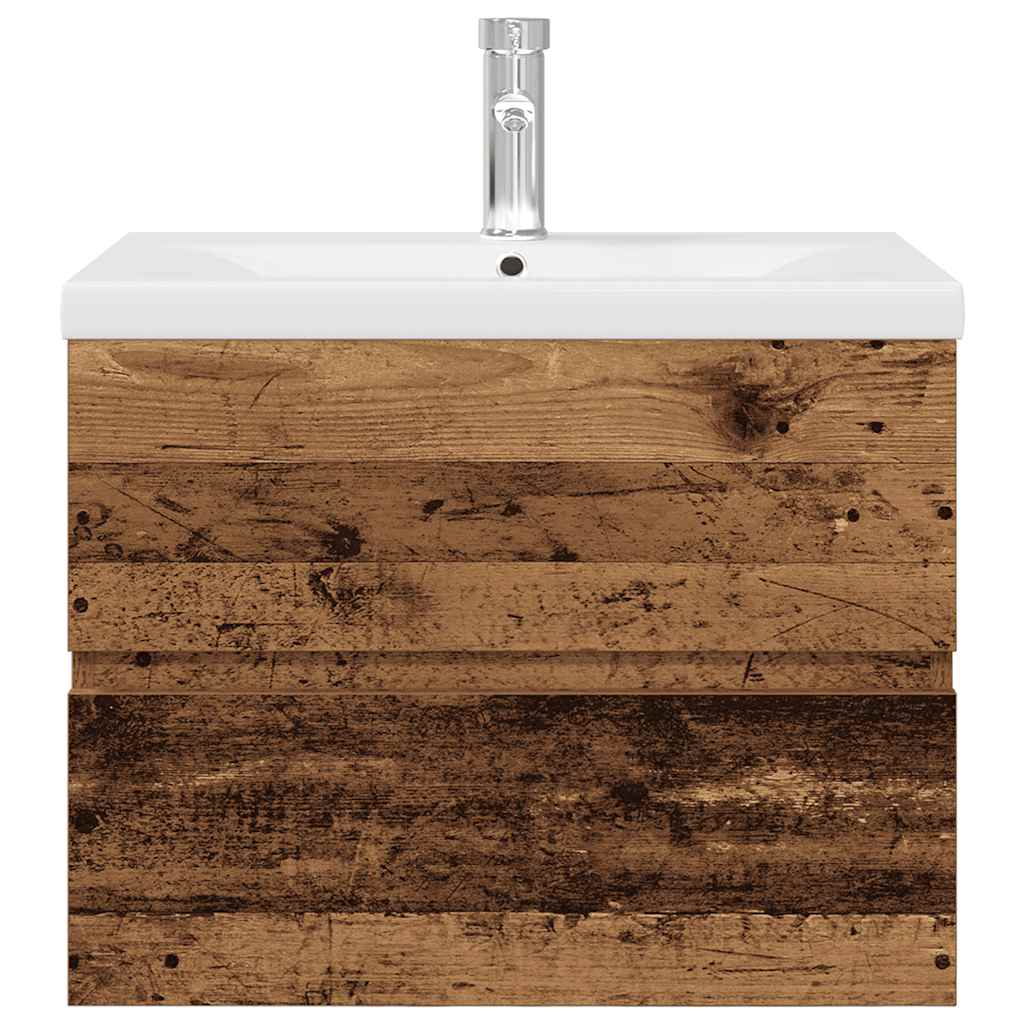 Sink Cabinet with Built-in Basin and Faucet Old Wood