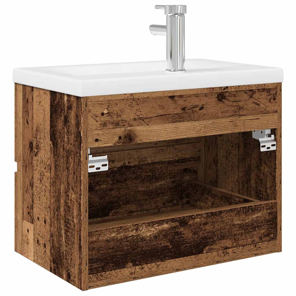 Sink Cabinet with Built-in Basin and Faucet Old Wood