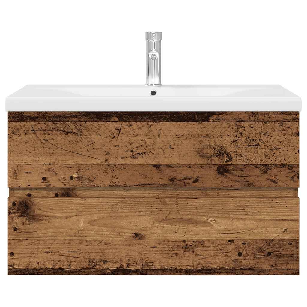Sink Cabinet with Built-in Basin and Faucet Old Wood