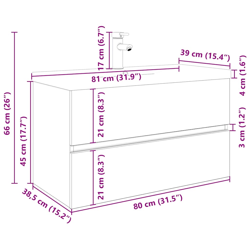 Sink Cabinet with Built-in Basin and Faucet Artisan Oak