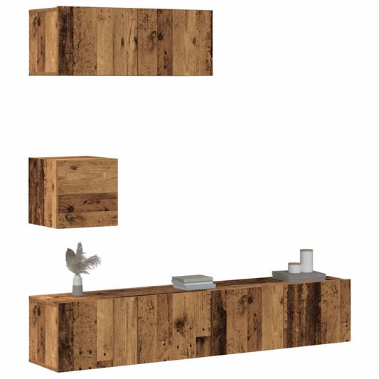 4 Piece TV Cabinet Set Wall-mounted Old Wood Engineered Wood