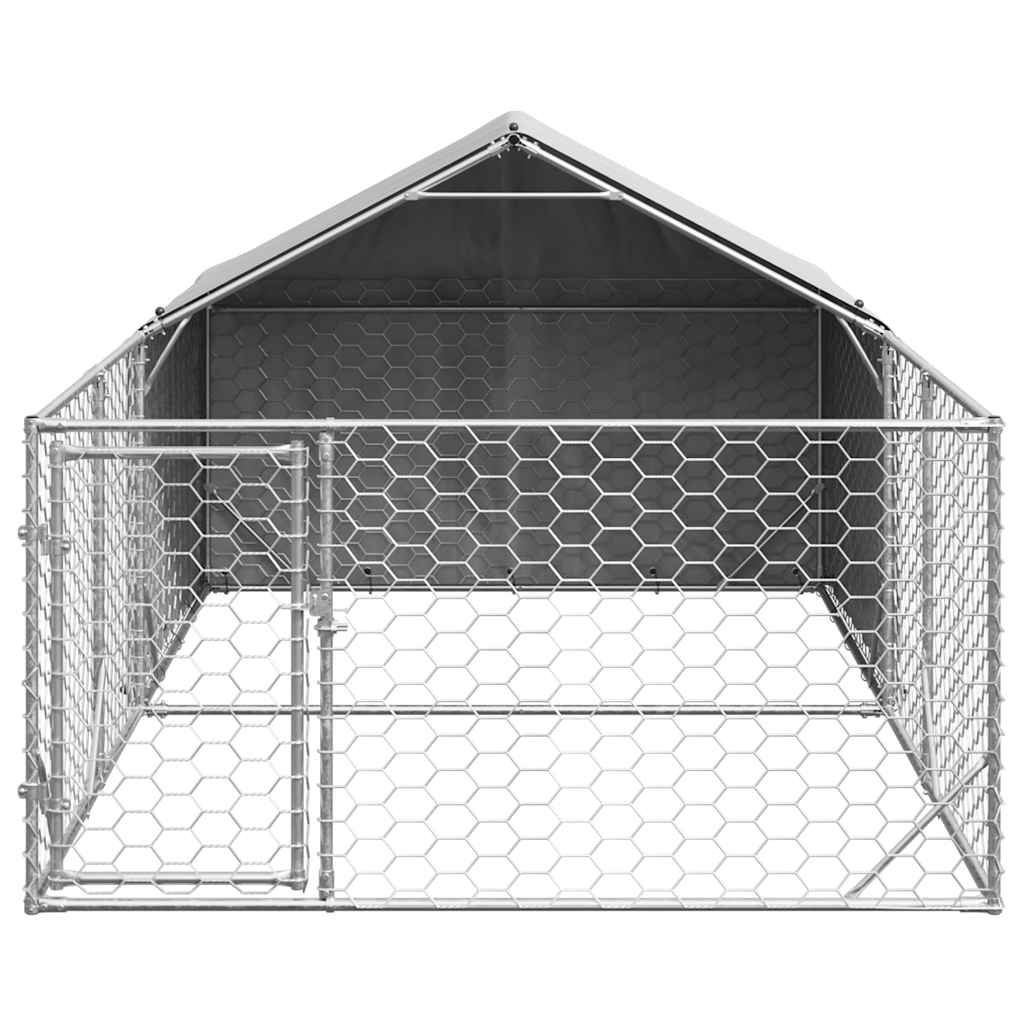 Outdoor Dog Kennel with Run 4x2x1.5 m Galvanised Steel