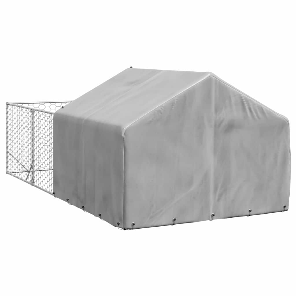 Outdoor Dog Kennel with Run 4x2x1.5 m Galvanised Steel