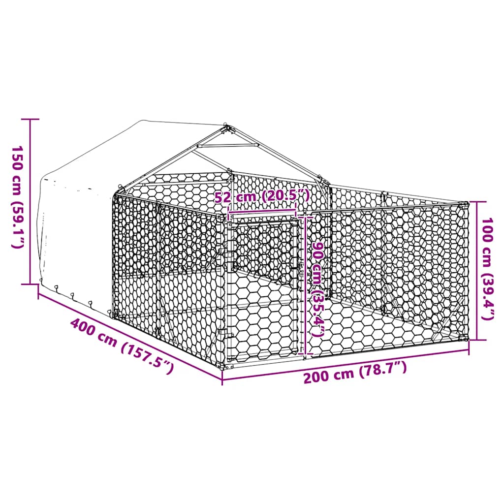 Outdoor Dog Kennel with Run 4x2x1.5 m Galvanised Steel