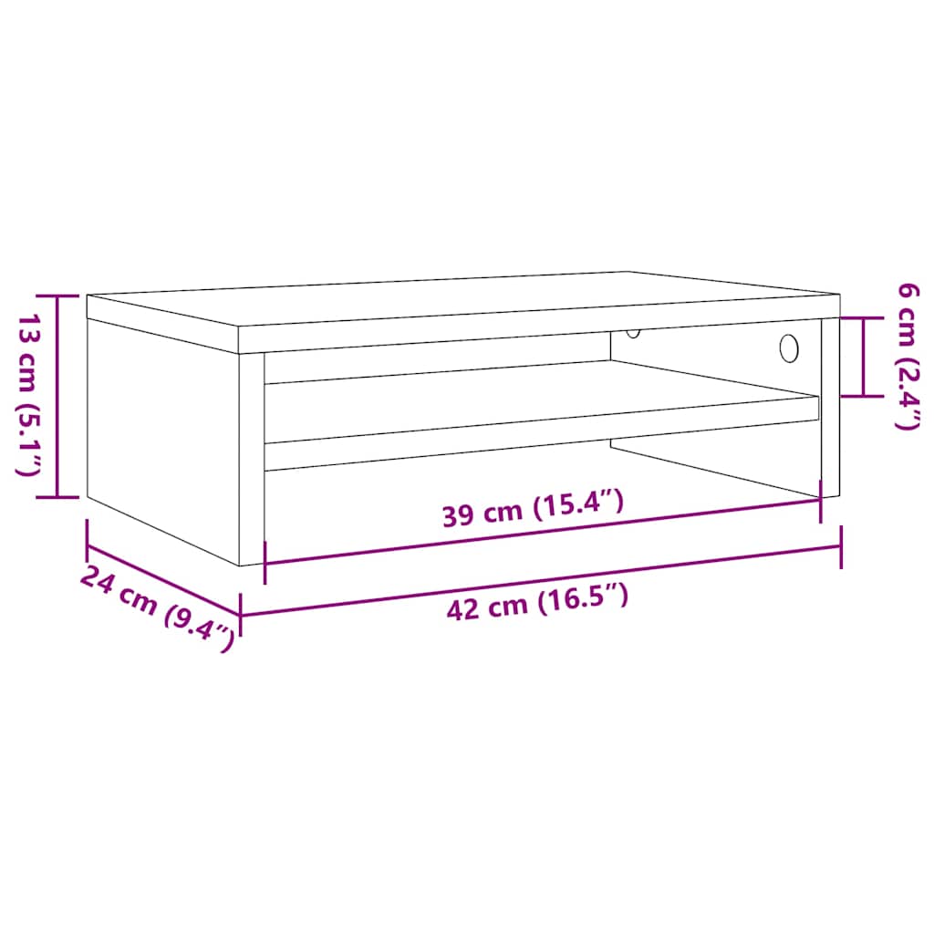 Monitor Stand Black Oak 42x24x13 cm Engineered Wood