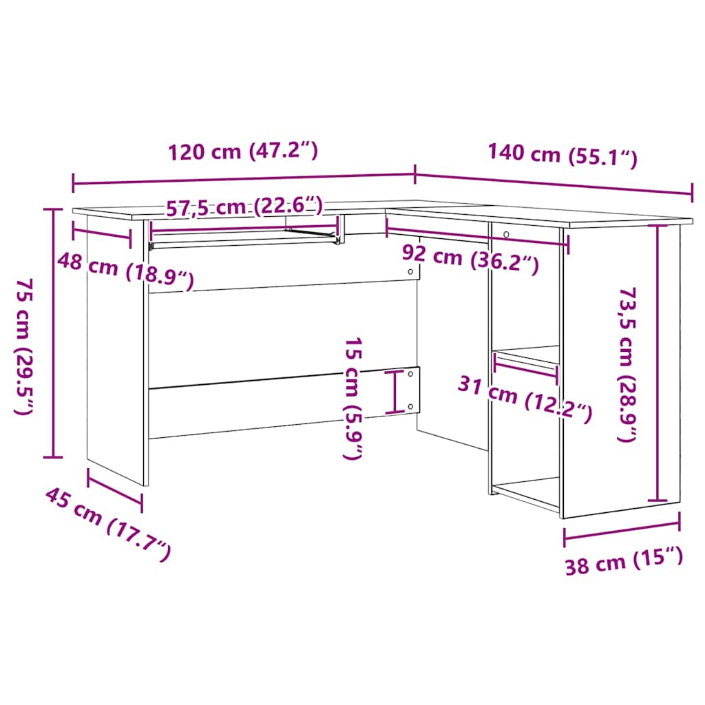 Corner Desk Black Oak 120 x 140 x 75 cm Engineered Wood