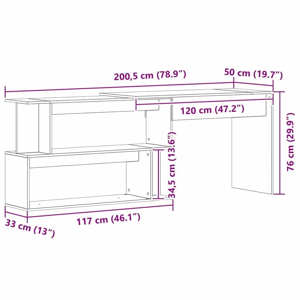 Desk Black oak 200 x 50 x 76 cm Engineered wood