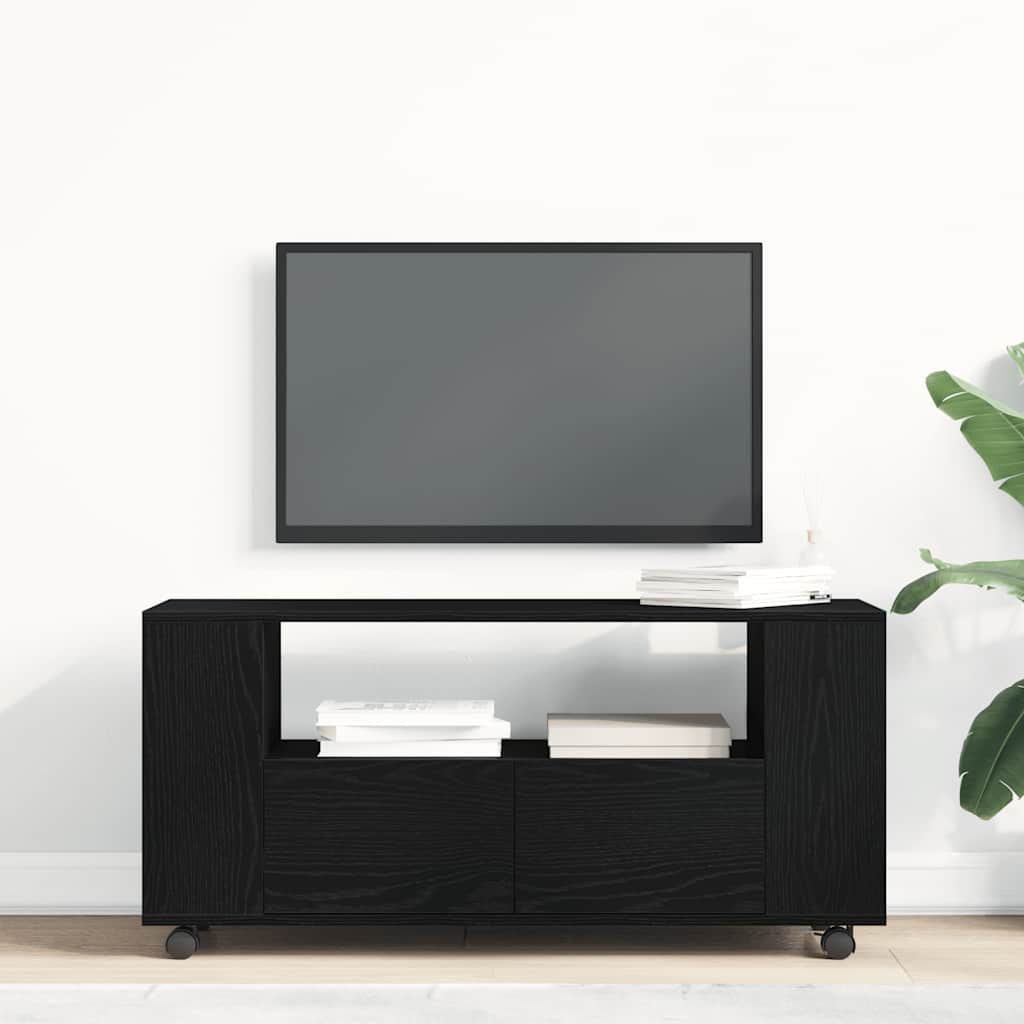 TV Cabinet with Wheels Black Oak 102x34.5x43 cm Engineered Wood