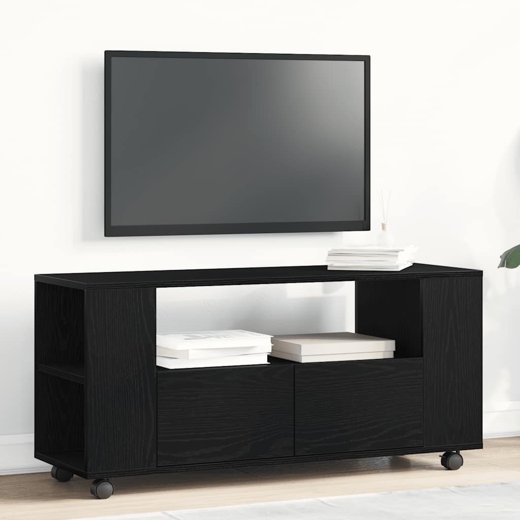 TV Cabinet with Wheels Black Oak 102x34.5x43 cm Engineered Wood