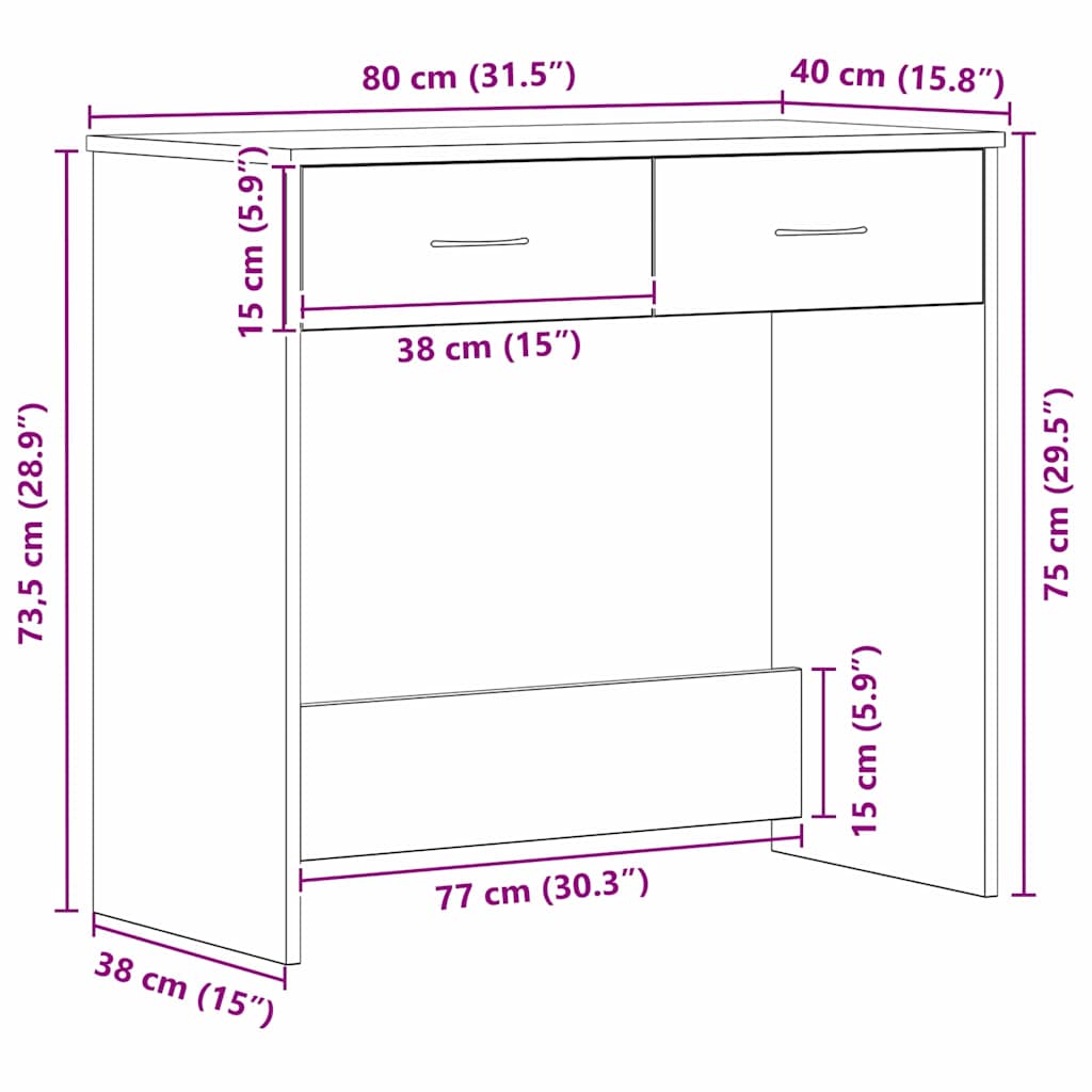 Desk Black oak 80 x 40 x 75 cm Engineered wood