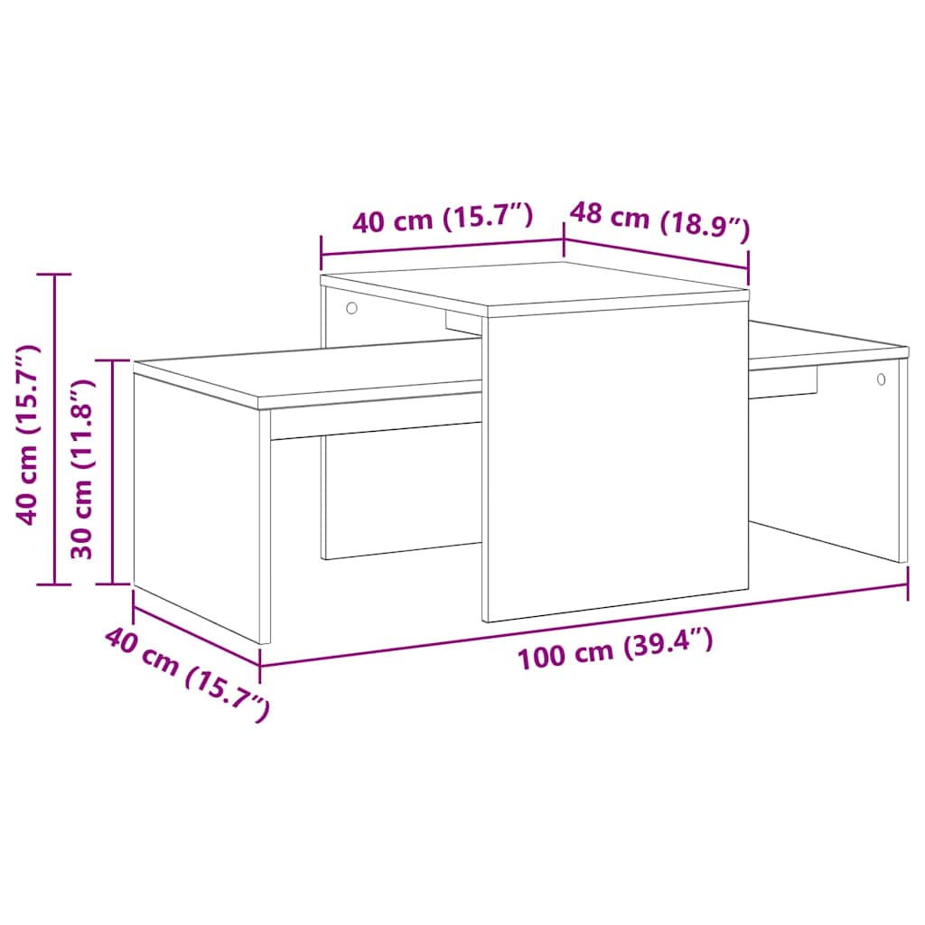 Nesting Tables Black Oak 100 x 48 x 40 cm Engineered Wood