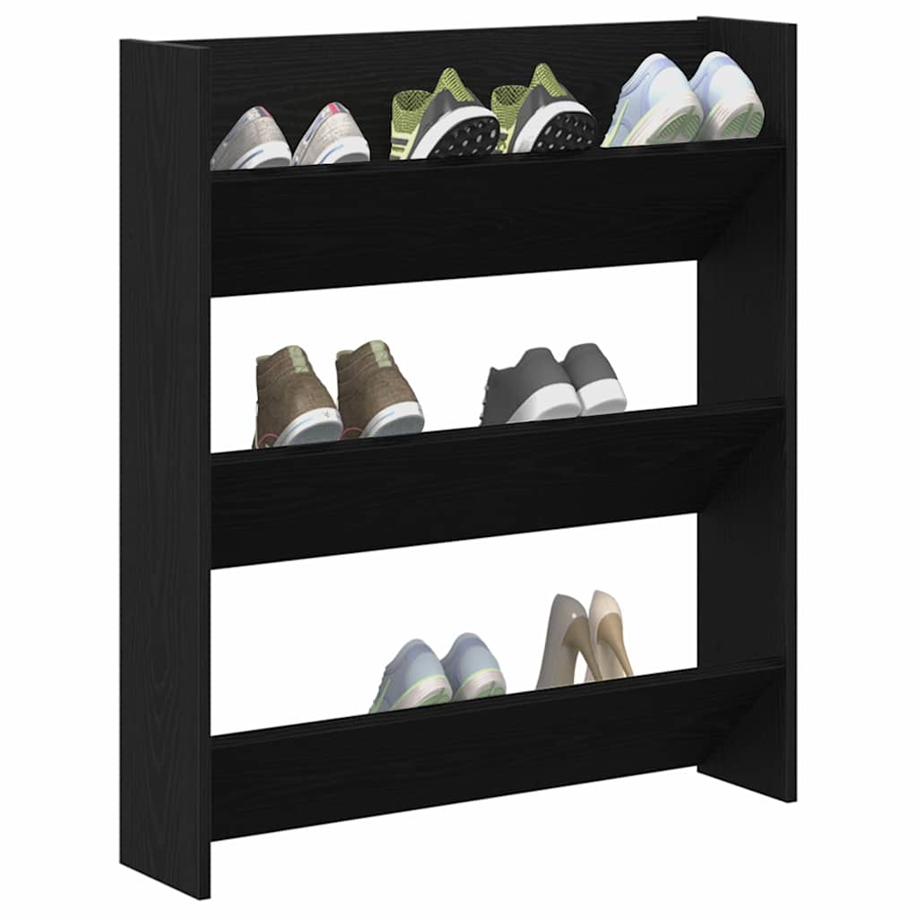 Wall Shoe Cabinet with Shelf 2 pcs Black oak 80 x 18 x 90 cm