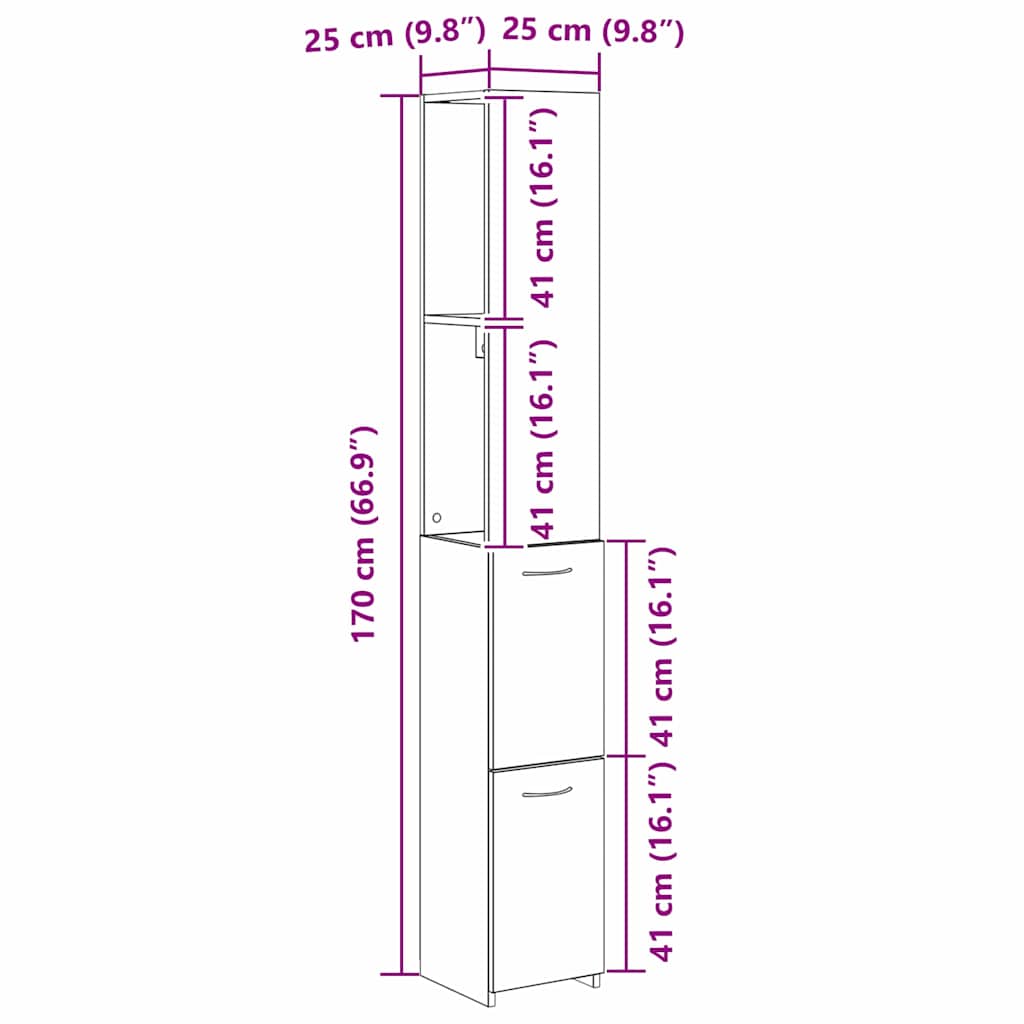 Bathroom Cabinet Black Oak 25 x 25 x 170 cm Engineered Wood