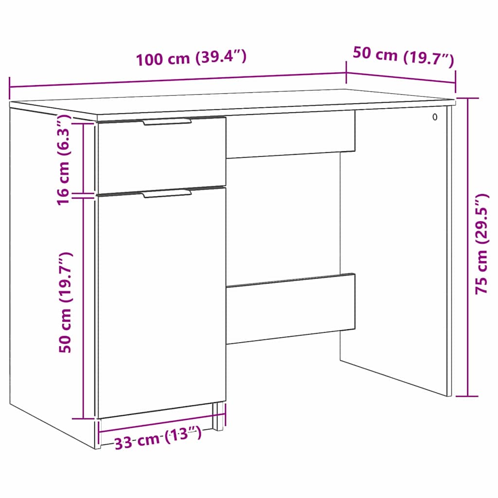 Desk with Drawer Black Oak 100 x 50 x 75 cm Engineered Wood