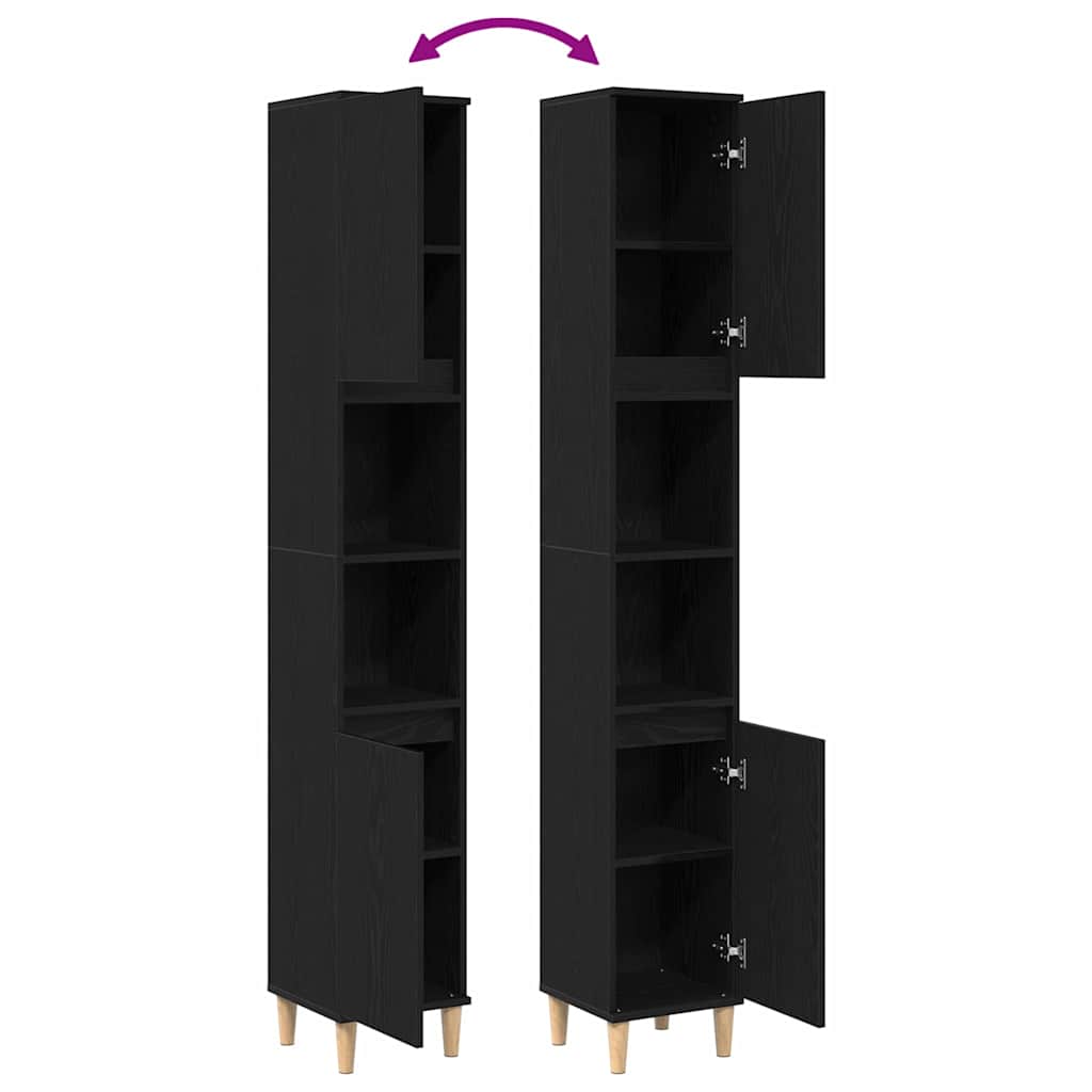 Bathroom Cabinet Black Oak 30 x 30 x 190 cm Engineered Wood