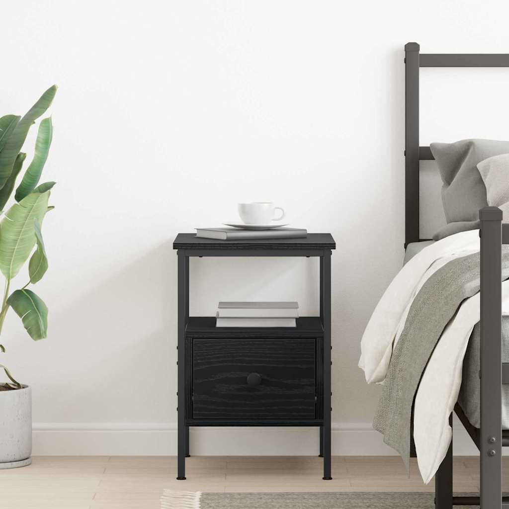 Bedside Cabinet with Drawer Black oak 34 x 36 x 50 cm
