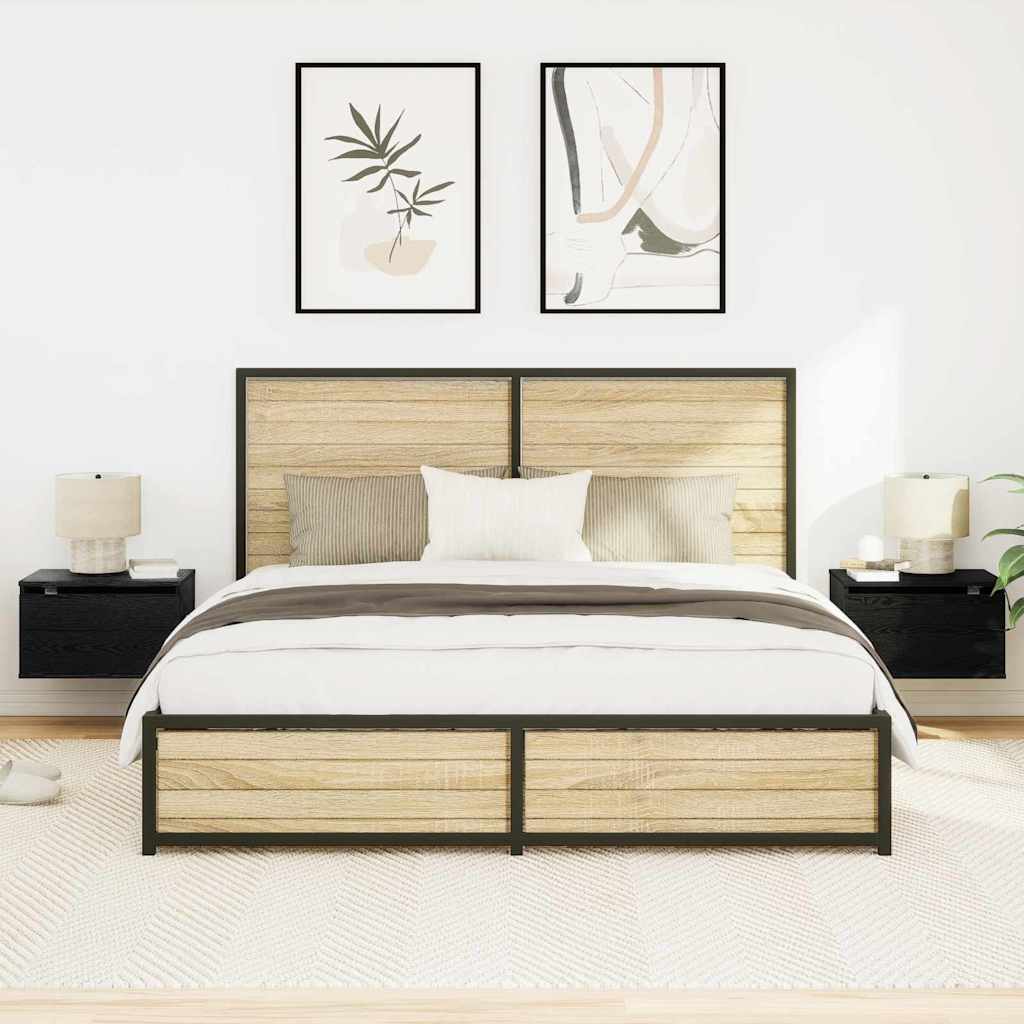 Wall-mounted Bedside Cabinet 2 pcs Black oak 50 x 36 x 30 cm