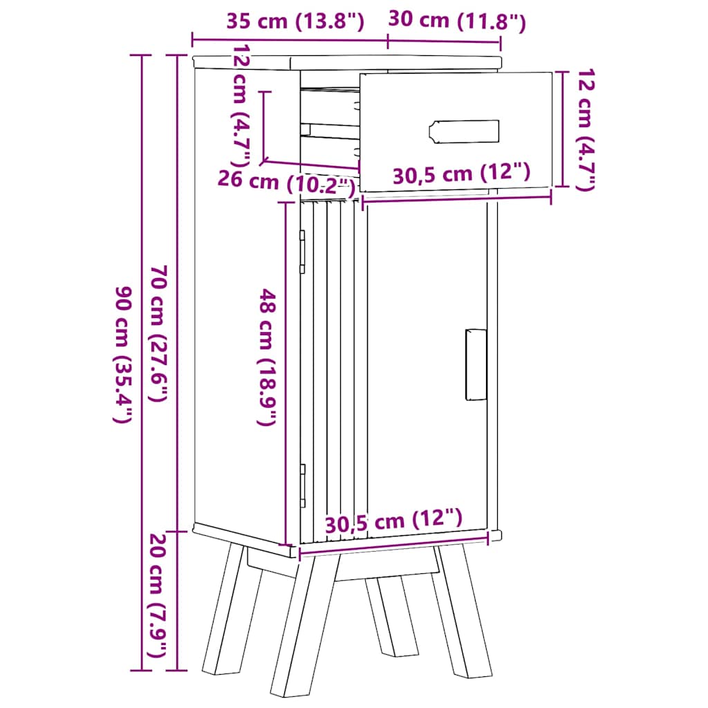 Bathroom Cabinet Olden Brown 35 x 30 x 90 cm Solid Pine wood