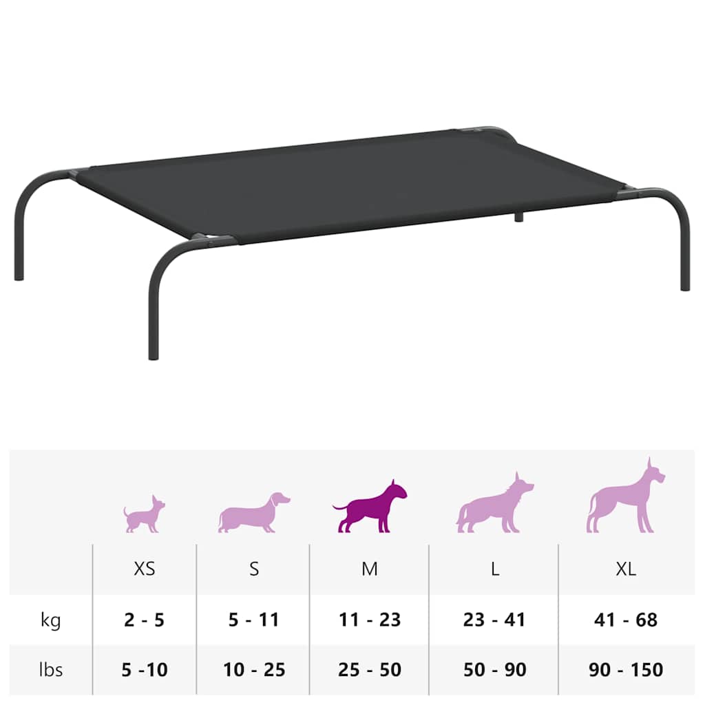 Elevated Dog Bed Black 110x65x20 cm Oxford Fabric and Steel