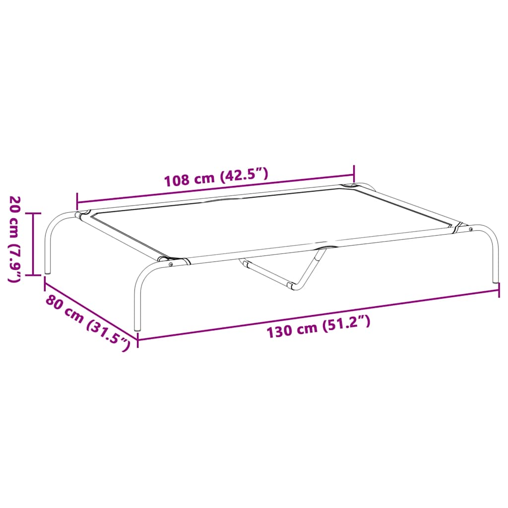 Elevated Dog Bed Black 130x80x20 cm Oxford Fabric and Steel