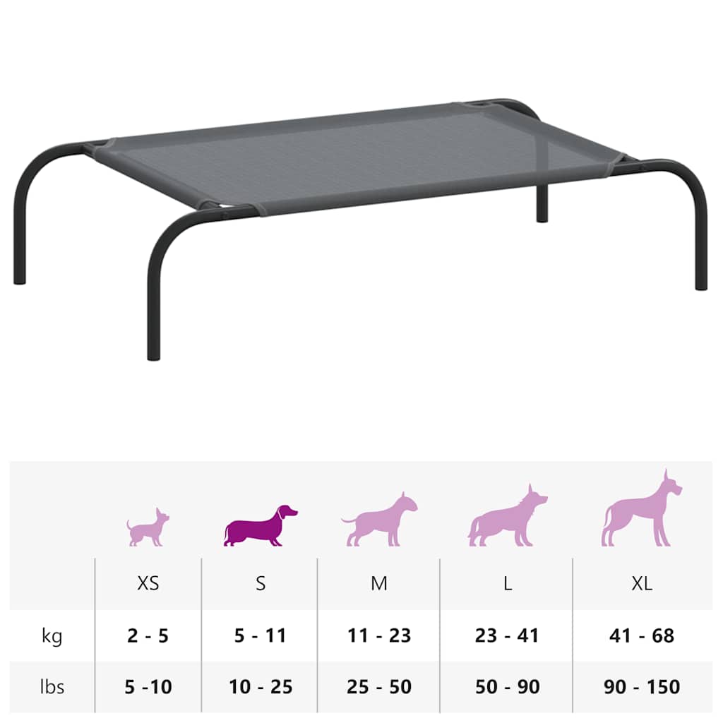 Elevated Dog Bed Grey 90x50x20 cm Textilene and Steel