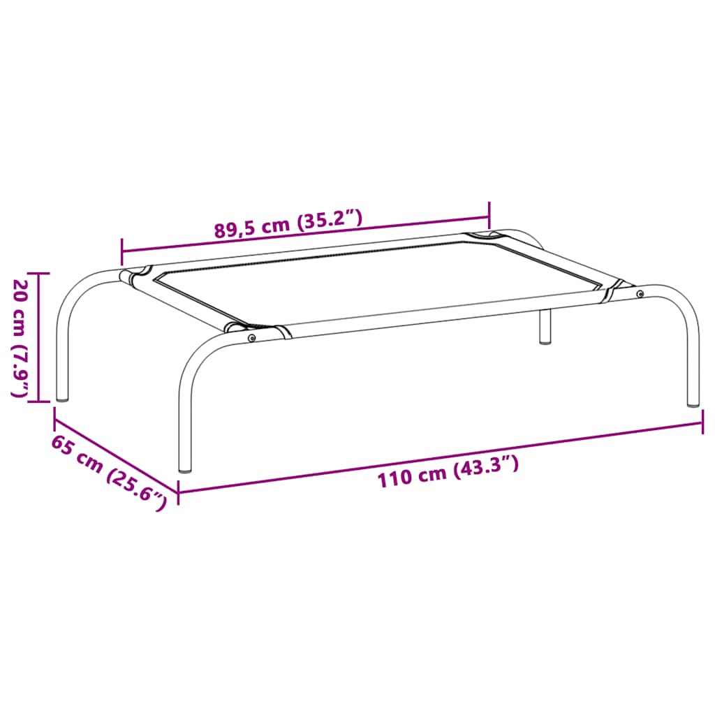 Elevated Dog Bed Grey 110x65x20 cm Textilene and Steel