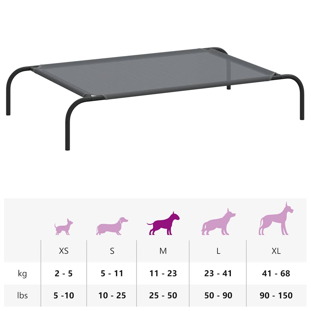 Elevated Dog Bed Grey 110x65x20 cm Textilene and Steel