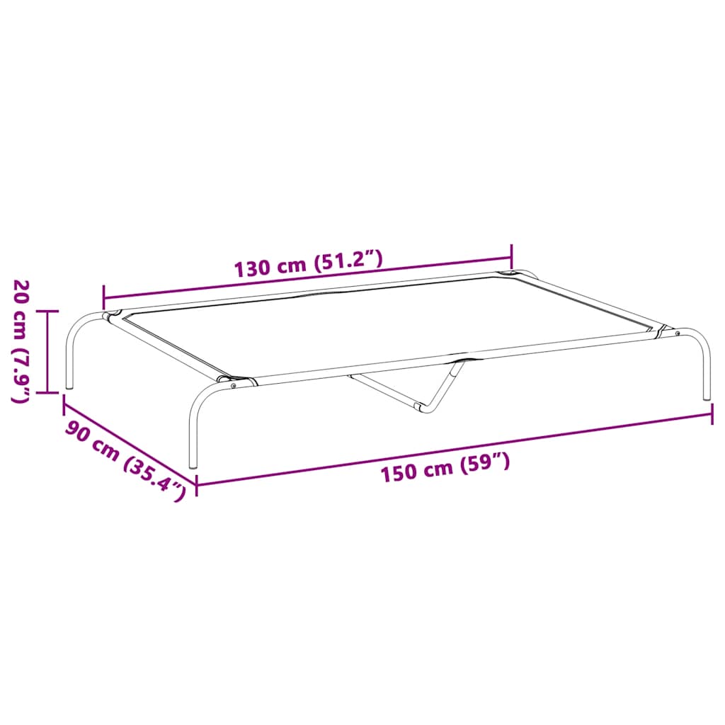 Elevated Dog Bed Grey 150x90x20 cm Textilene and Steel