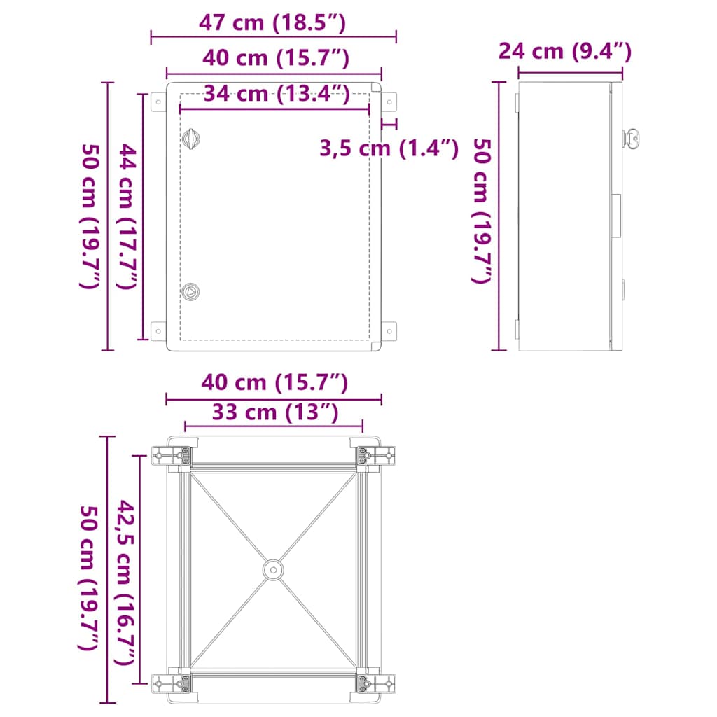 Control Cabinet Grey 40 x 24 x 50 cm ABS Plastic