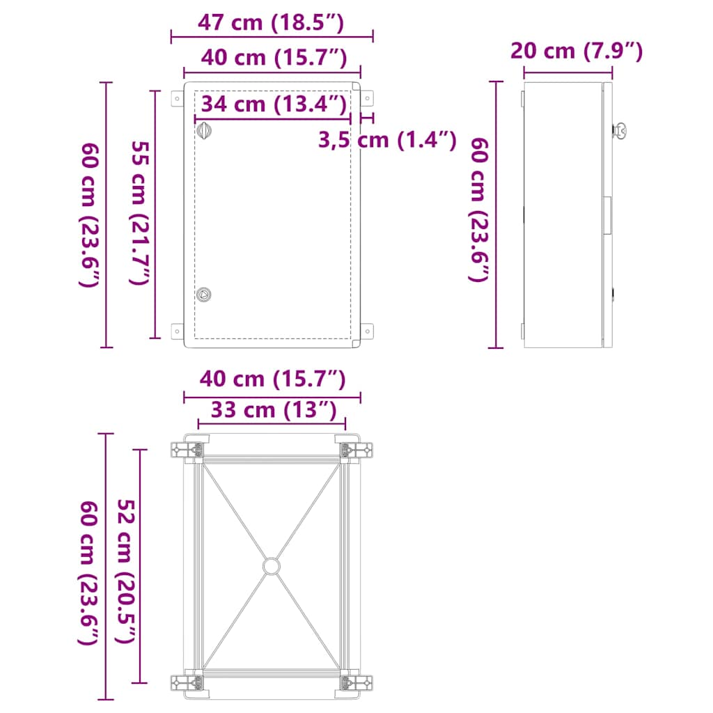 Control Cabinet Grey 40 x 20 x 60 cm ABS Plastic