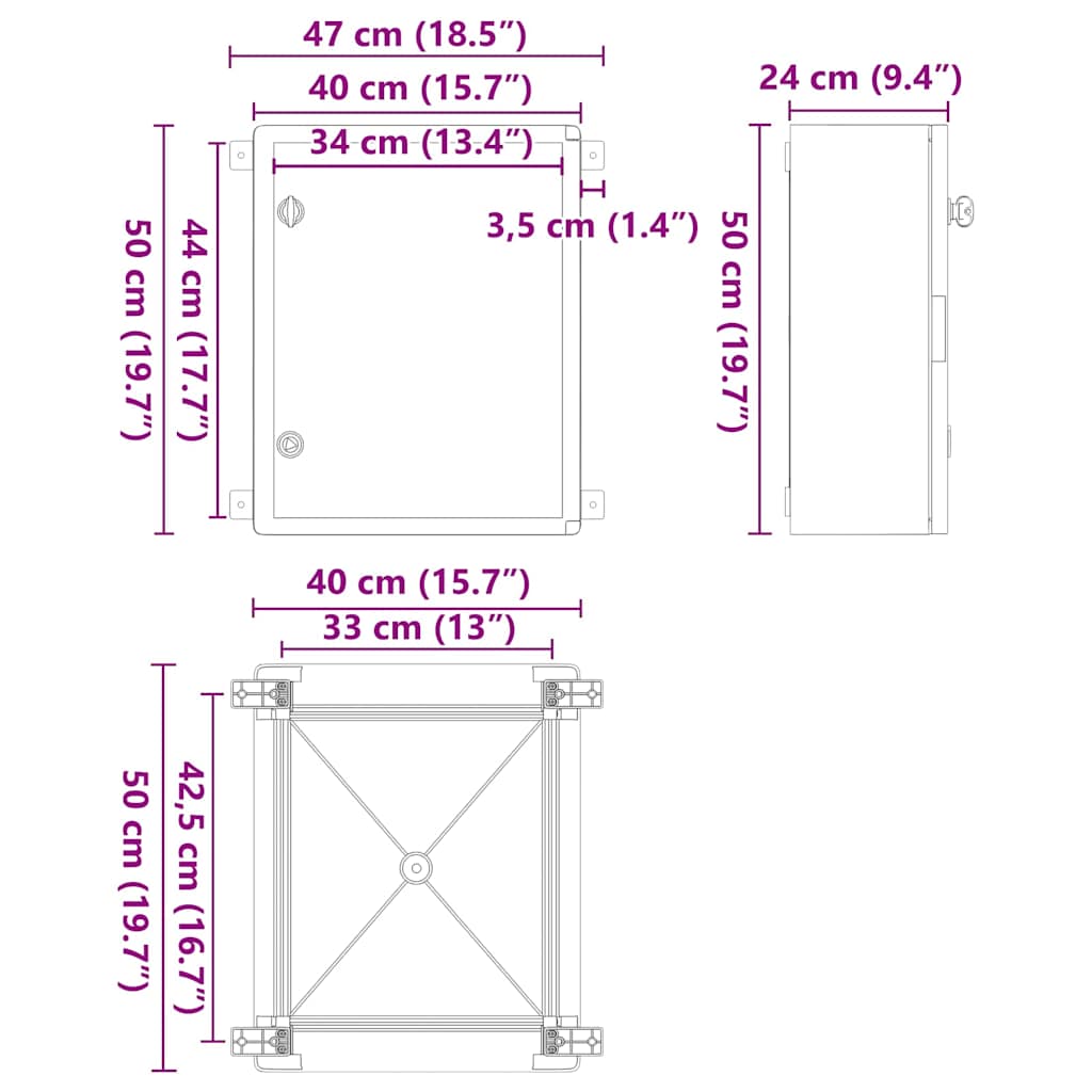 Control Cabinet Grey 40 x 24.5 x 50 cm ABS Plastic