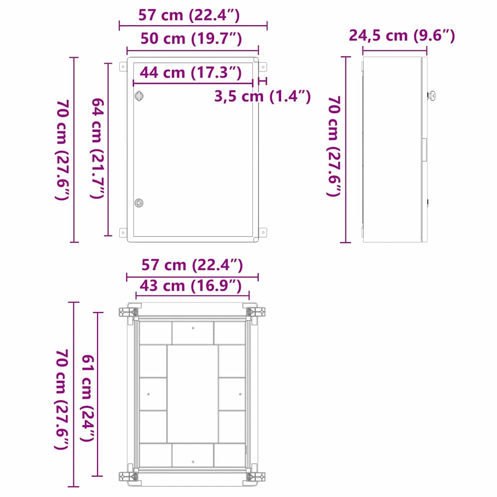 Control Cabinet Grey 50 x 24.5 x 70 cm ABS Plastic