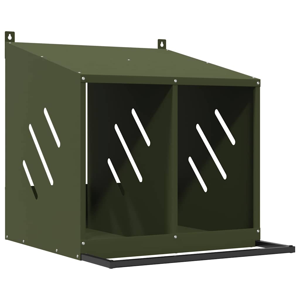 Chicken Nesting Box with 2 Compartments Olive Green Metal
