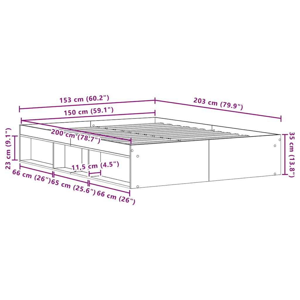 Bed Frame without Mattress Old Wood 150x200 cm Engineered Wood